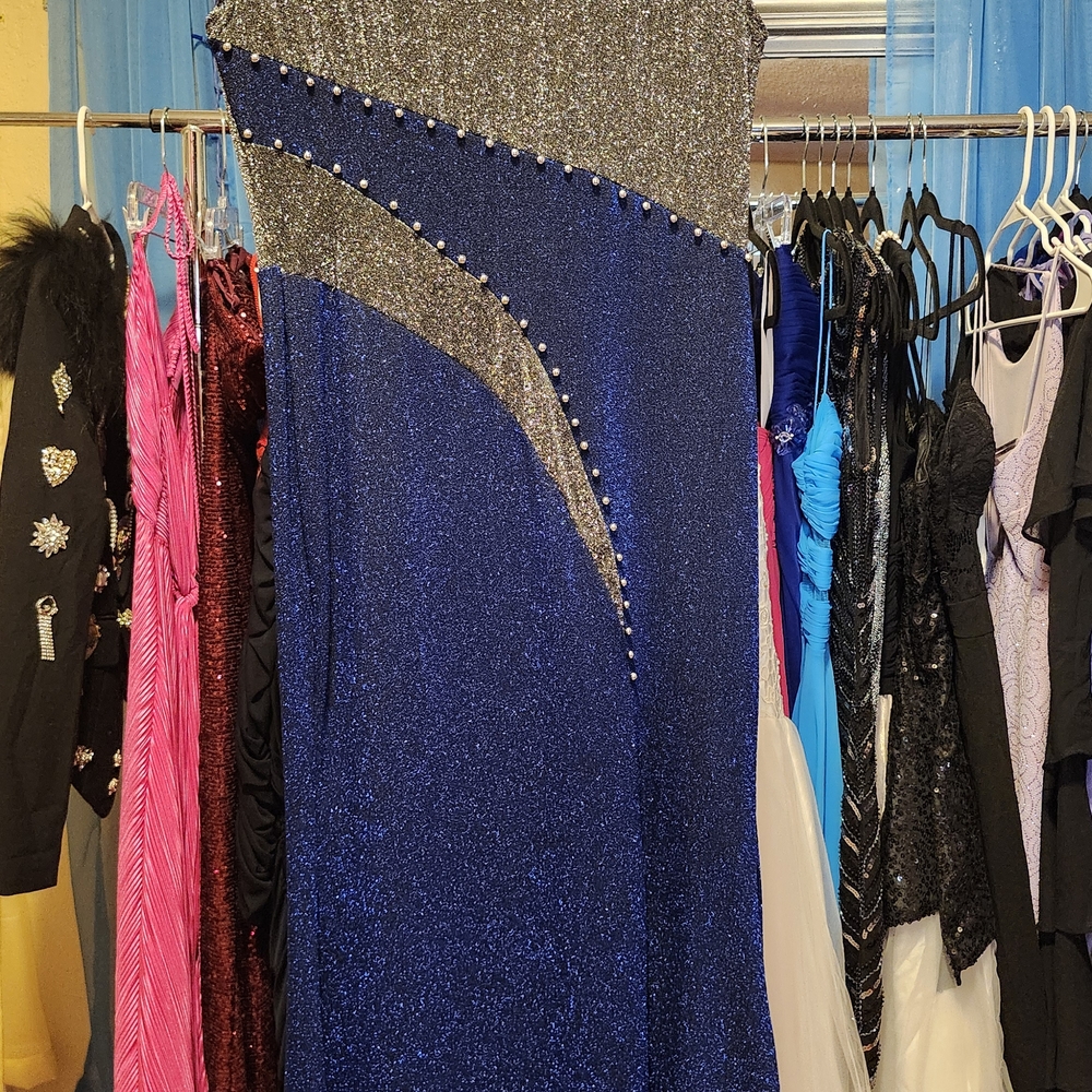 Elegant Blue and Silver Maxi Dress